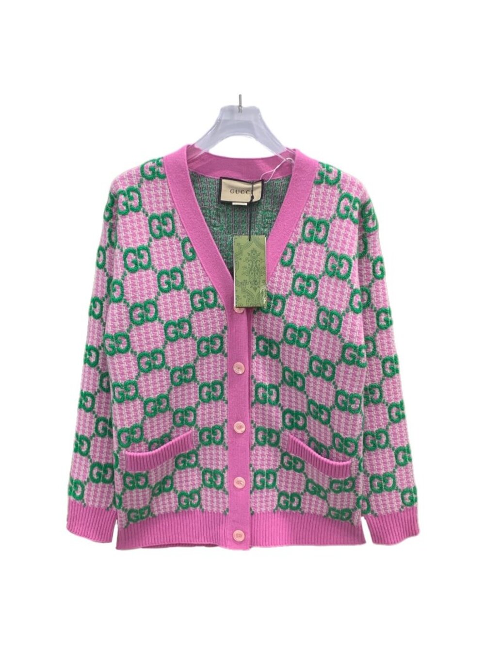 Gucci Pink GG Monogram Wool Knit Cardigan